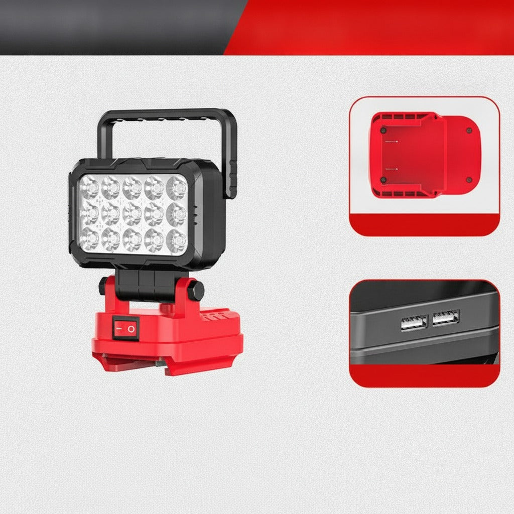 LED-arbetslampa med 180° Rotering och USB-powerbank