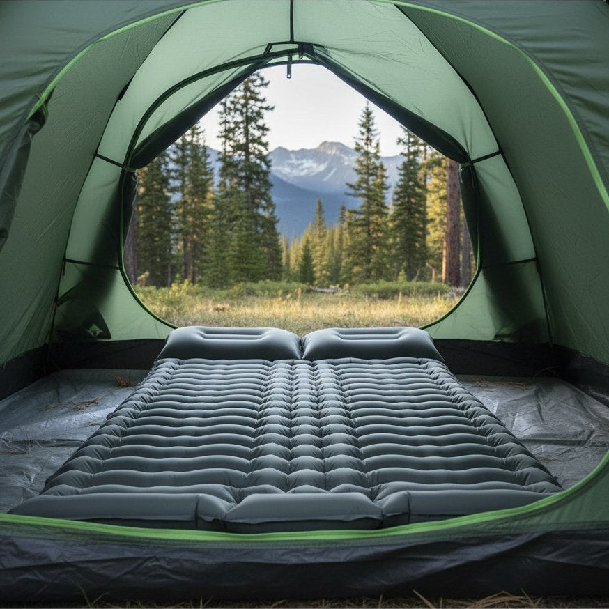 Campingmatta i tält med bergsvy