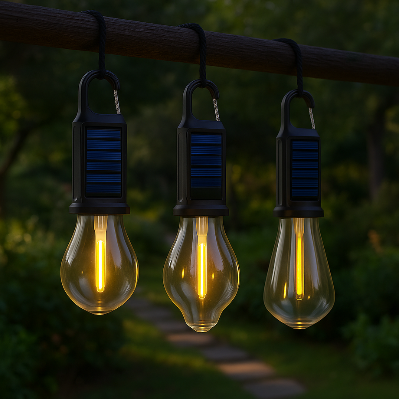 Solcellslampa vintageglödlampa camping alla tre former hängande