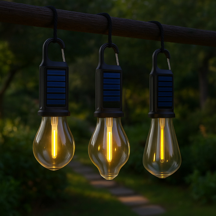 Solcellslampa vintageglödlampa camping alla tre former hängande