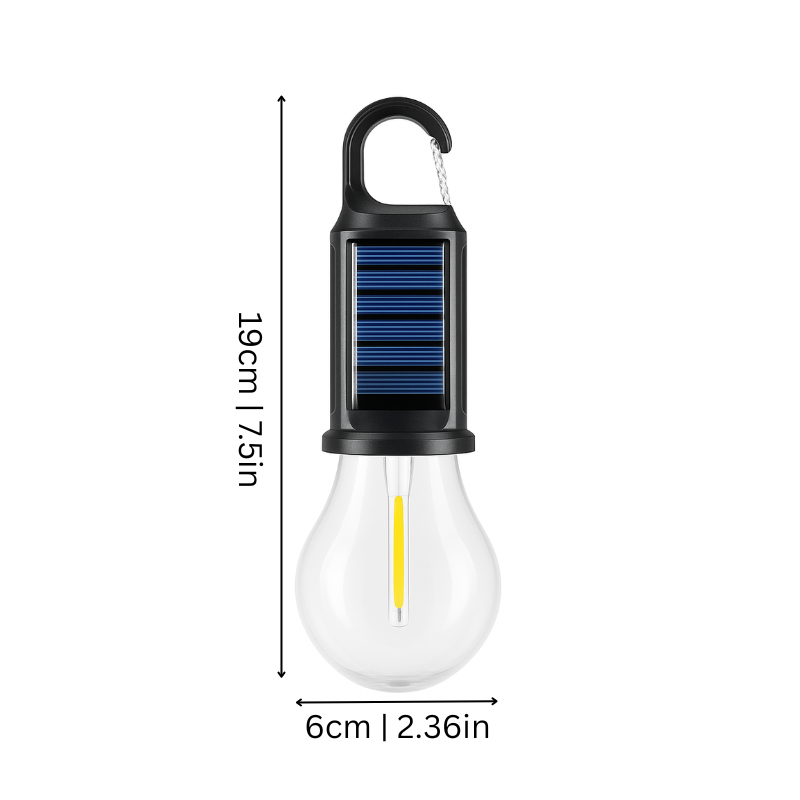 Solcellslampa glob form mått 19cm höjd 6cm bredd