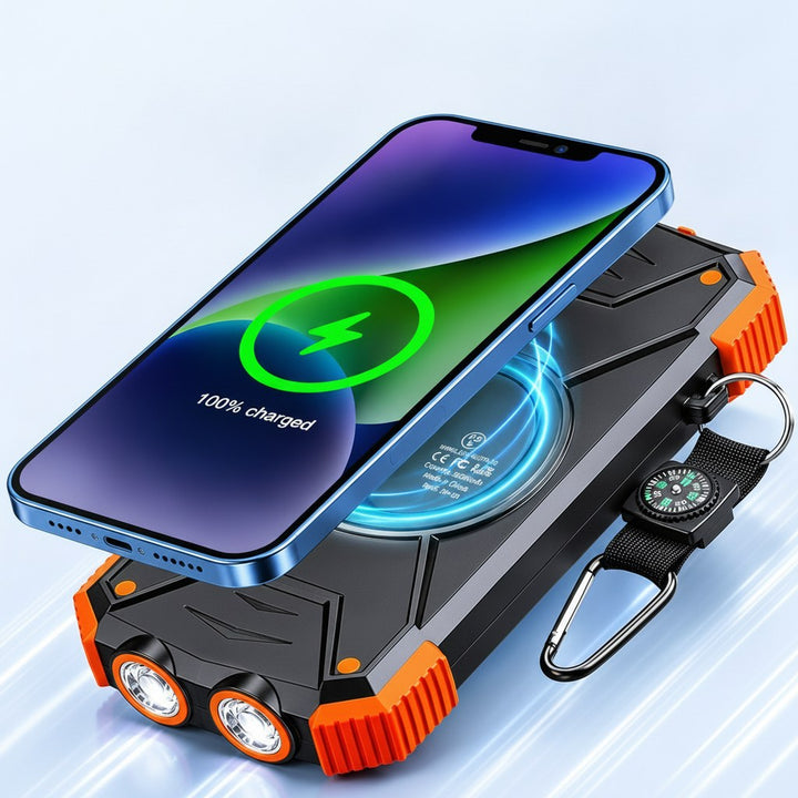 Trådlös laddning med iPhone på soldriven powerbank