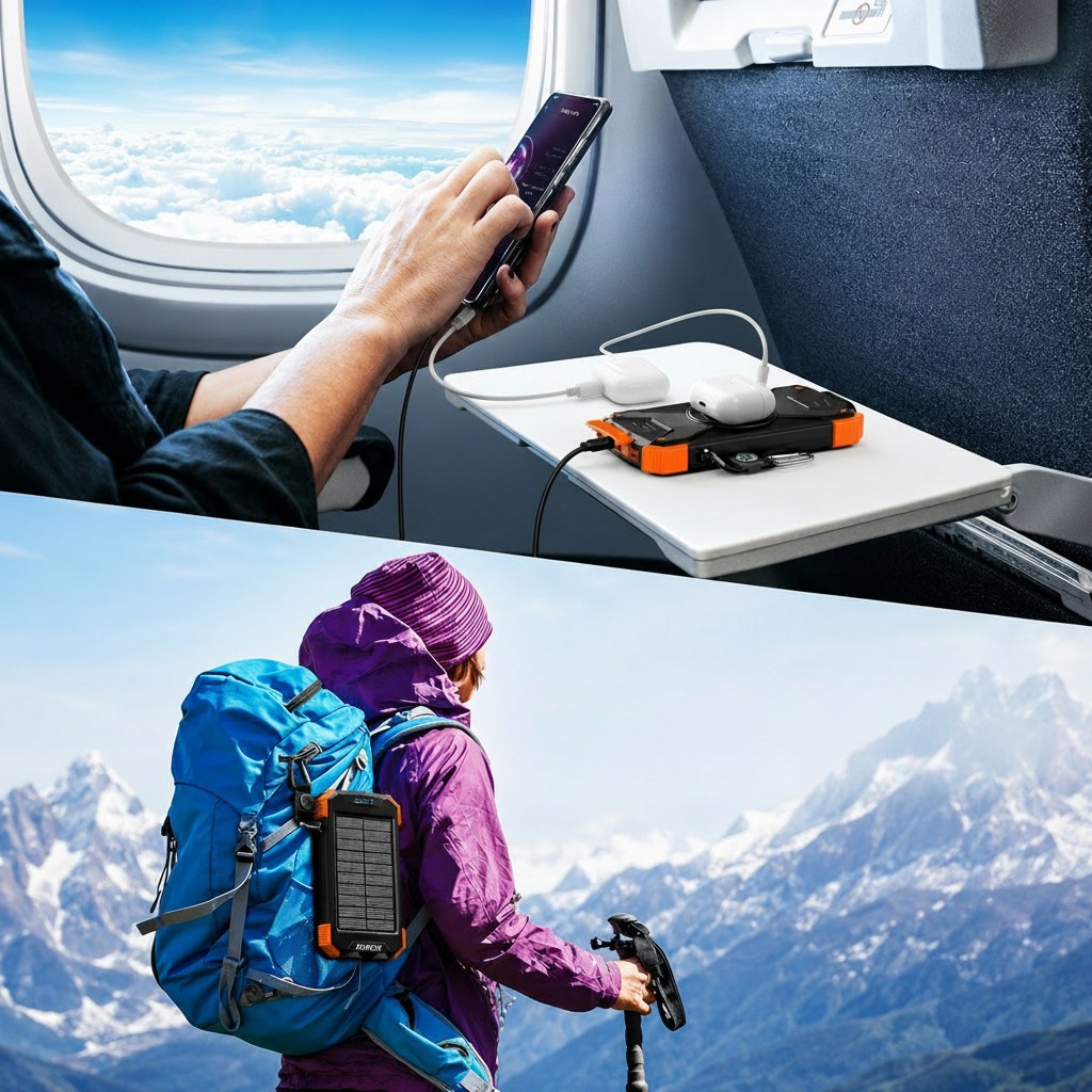Powerbank i flygplan och på bergsvandring